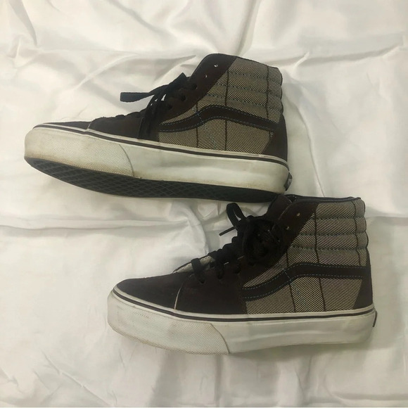 Vans Off The  Wall Sk8-Hi shoes Brown Suede/Tan canvas/teal stitching US 6 - Picture 1 of 11